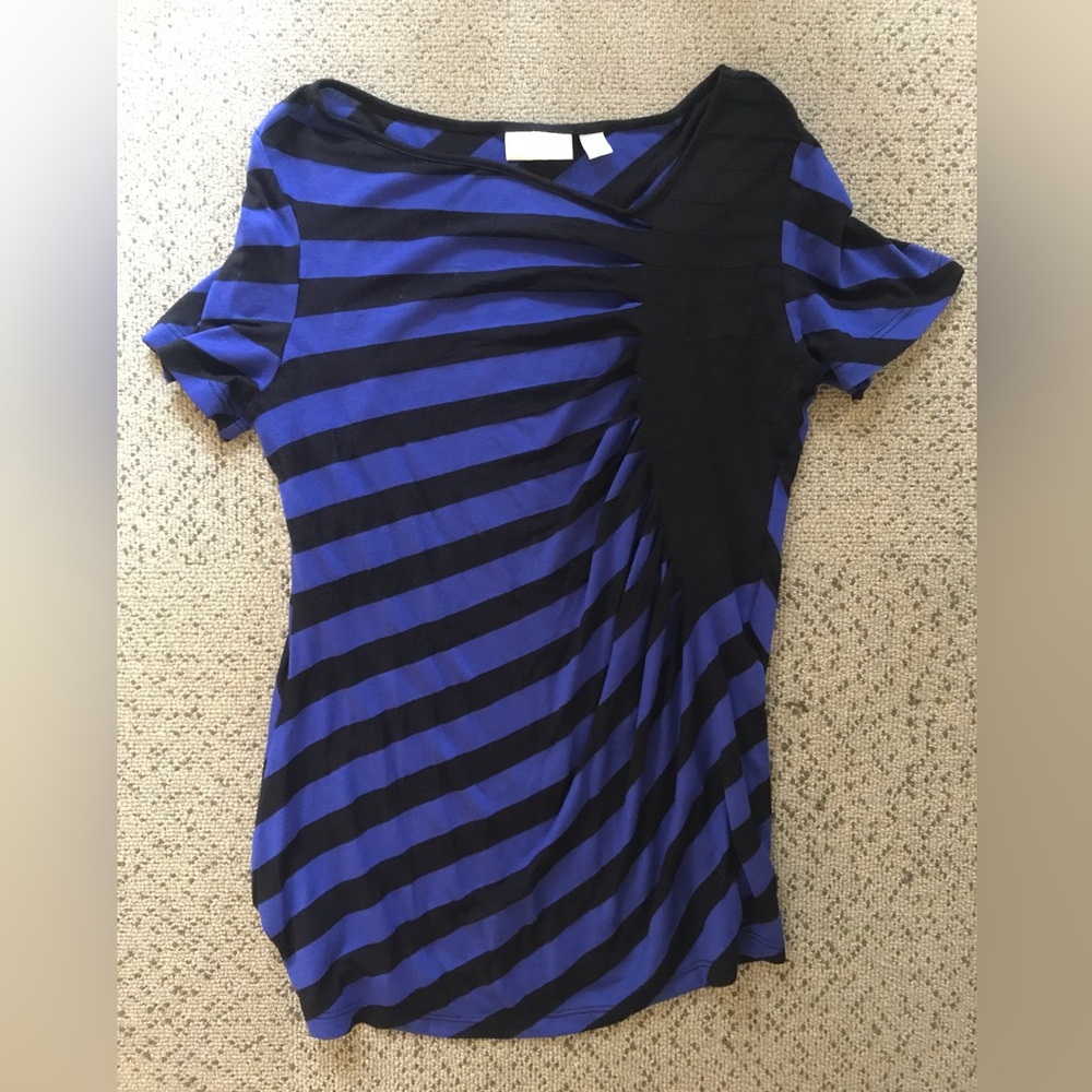 New York & Company  Blue and Black Stretch Shirt - M